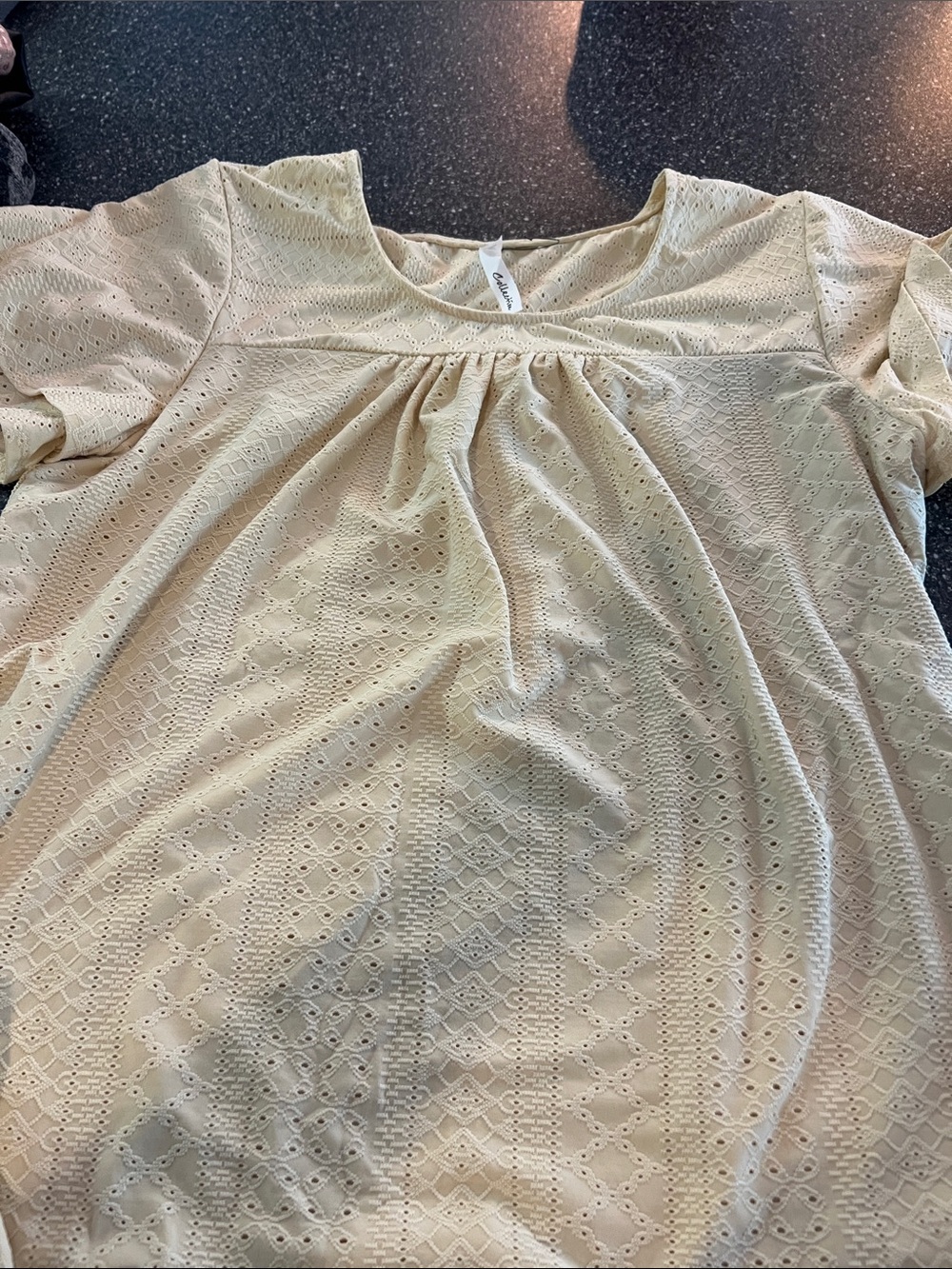 Light yellow Eyelet Short Sleeve Blouse